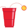 Beer Pong-regler, bolden går ind og ud.
